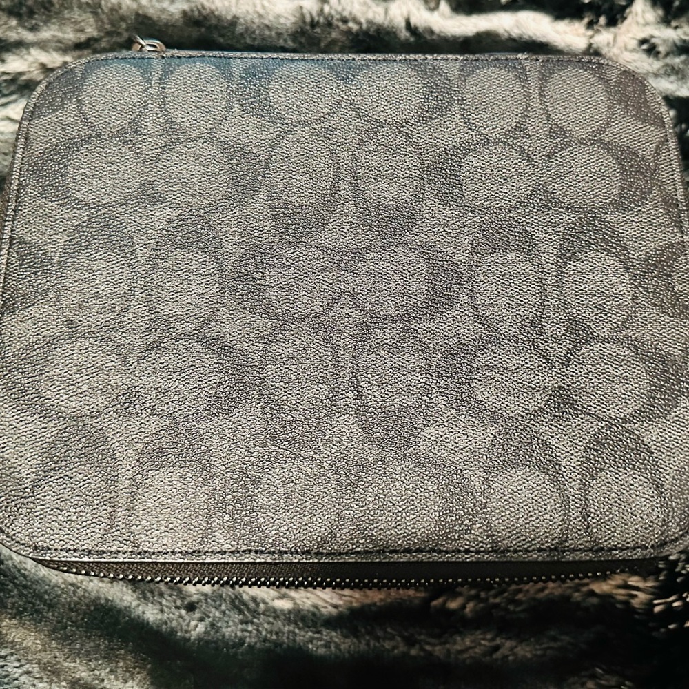 Coach Black and Gray Signature Travel Jewelry Case